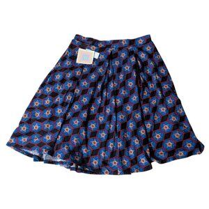 LuLaRoe Madison Skirt Womens Large L Blue Red Geometric Star Pleated Pockets NWT
